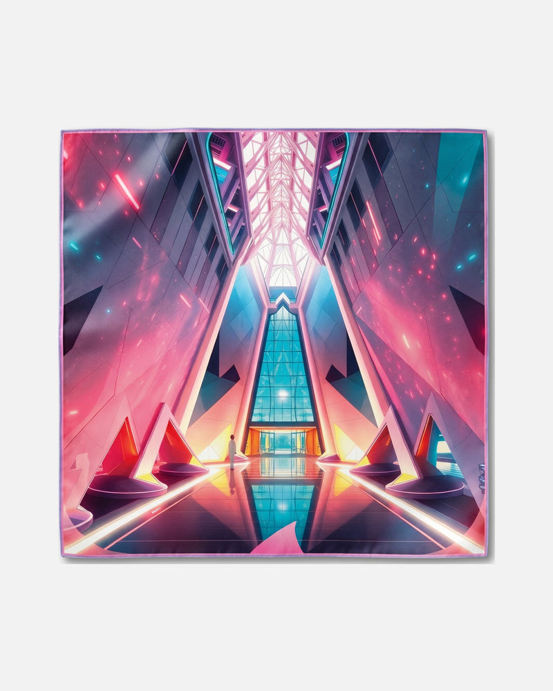 Néon Sanctum - carré de soie 90x90 en twill de soie de mûrier 19 mommes, le carré à plat, face rose