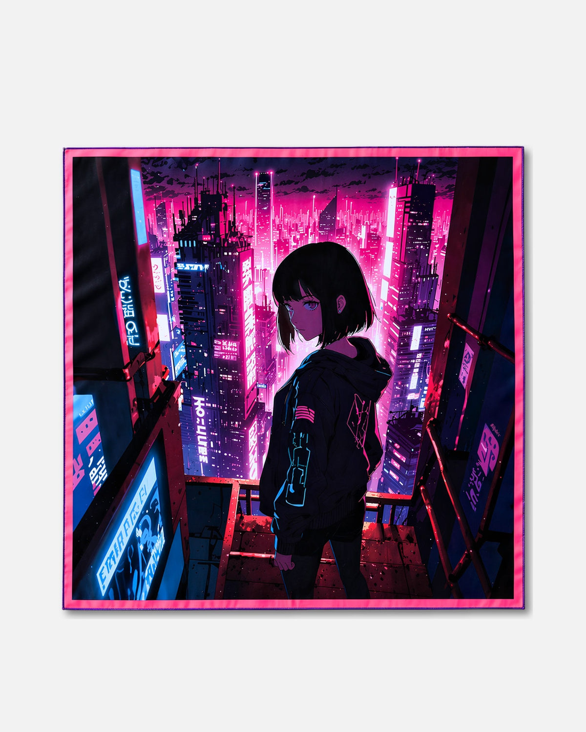 Yūrei Girl - carré de soie 90x90 en twill de soie de mûrier 19 mommes, le carré à plat, motif entier