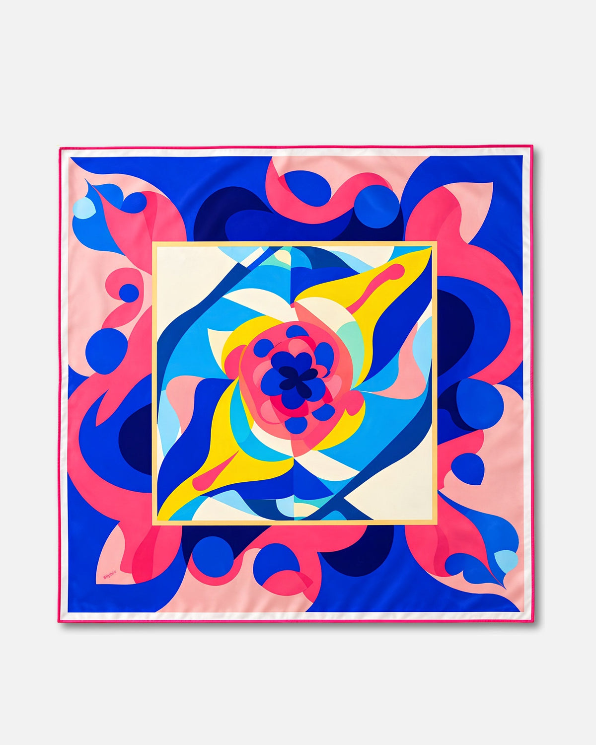 Flora Nova - carré de soie 90x90 en twill de soie de mûrier 19 mommes, le carré à plat, motif entier