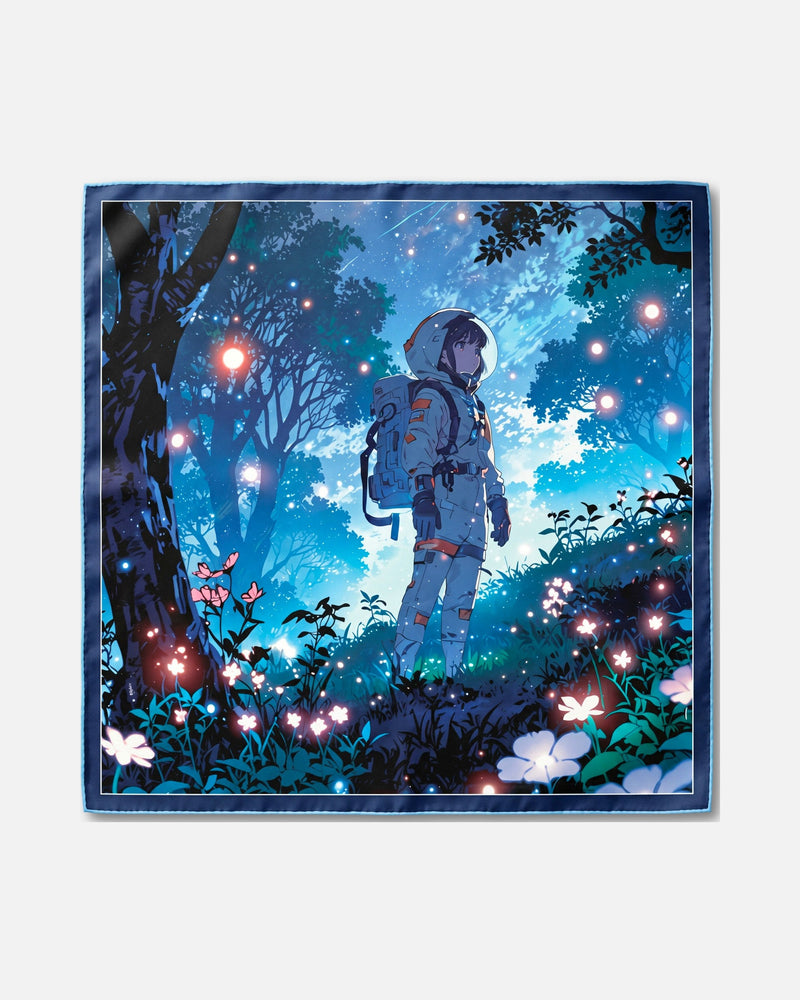 Odyssea Silvestre - carré de soie 90x90 en twill de soie de mûrier 19 mommes, le carré à plat, motif entier